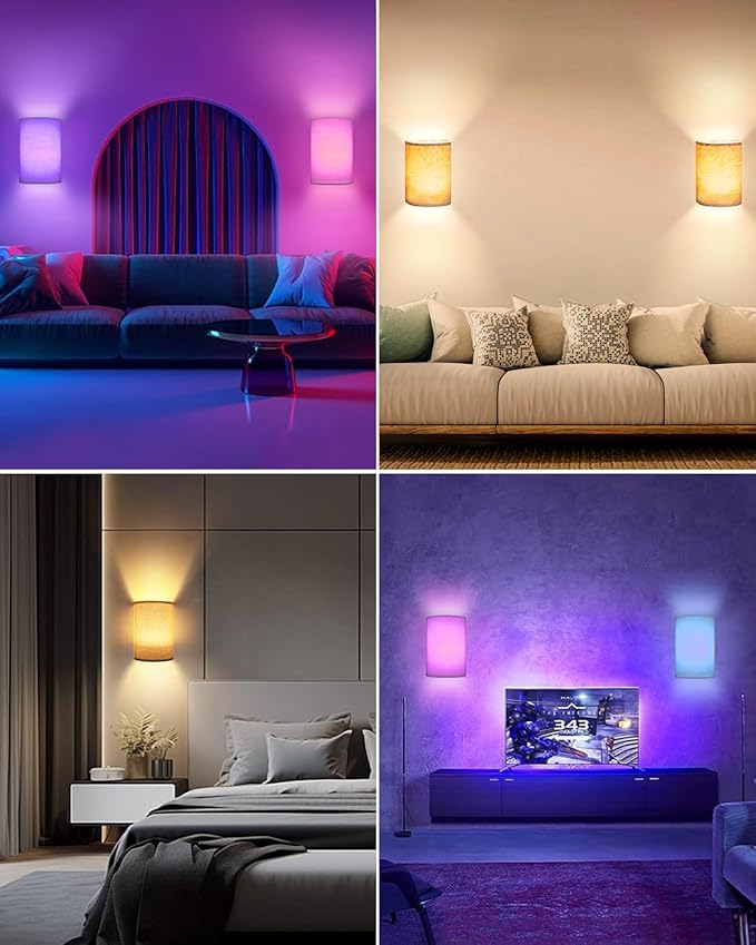 FINCMY Battery Operated Wall Sconces Set of Two, 18 RGB Colors Stick on Wall