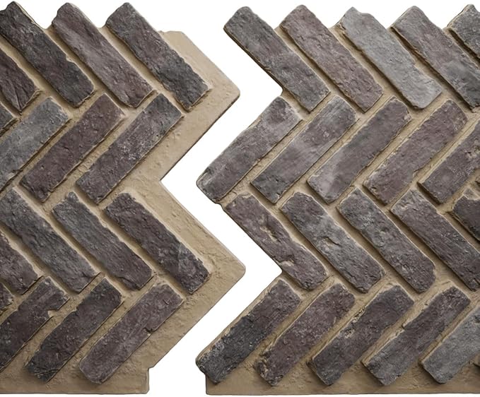 EverStone Herringbone Faux Brick Panel, 46 1/2"W x 25 1/4"H x 1"D, Limewashed