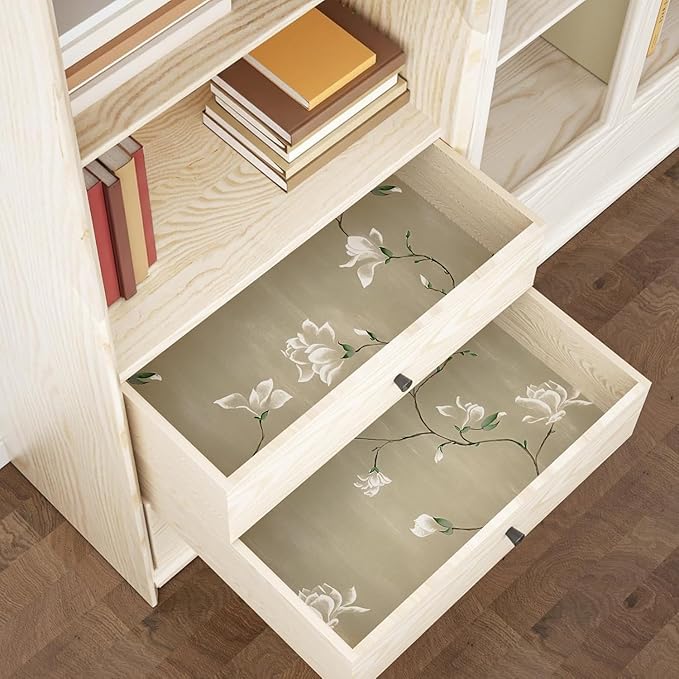 Laatse Floral Wallpaper Peel and Stick 17.5" x 118" Khaki Floral Contact Paper
