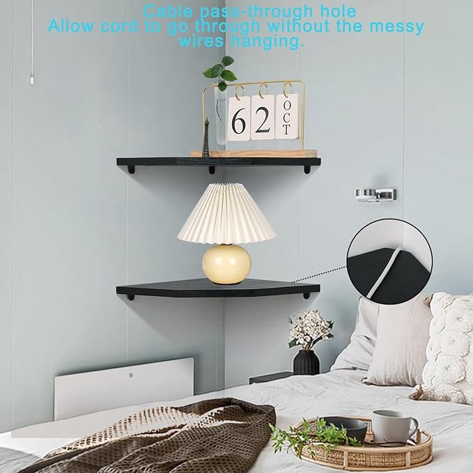 Corner Wall Shelves Set of 2, Rustic Wood Corner Floating Shelves
