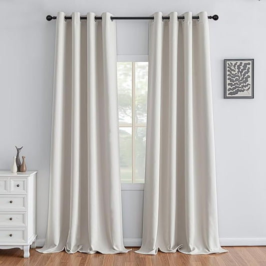 IGEMAEVE Greyish White Curtains 108 Inch Length 2 Panels Set, Light Filtering
