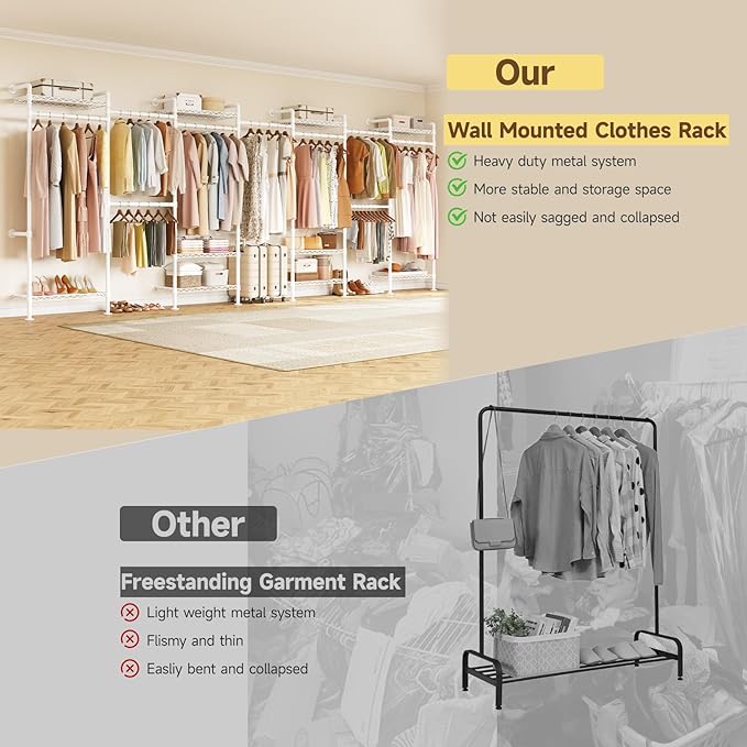 ONBRILL L7 Wall Mounted Industrial Pipe Clothing Rack – Heavy Duty Modular