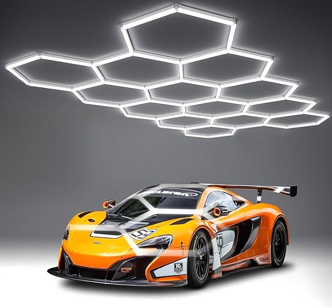 14-Hexagon LED Garage Light, 600W 60, 800LM Honeycomb Ceiling Light
