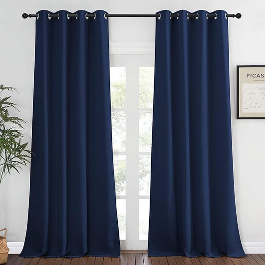 NICETOWN Blackout Navy Blue Curtains 120 inch Length