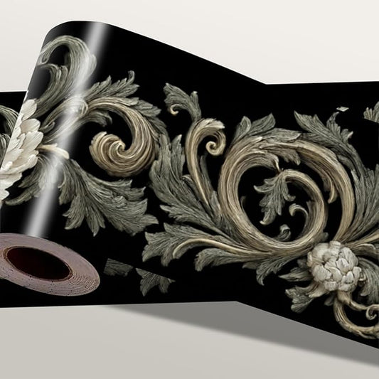 Beige Floral Scroll Wallpaper Border 196x4 Inch Peel and Stick Wall Border