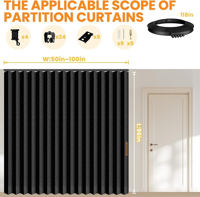 Room Divider Curtain Sets with Flexible Ceiling Track, Privacy Soundproof