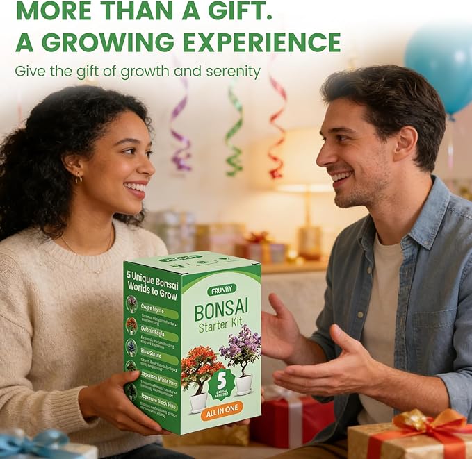 Bonsai Tree Kit for Beginners – 5 Bonsai Starter Kit for Beginner, Indoor for Growing Bonsai Plants with Tools & Planters – DIY Craft Gardening Gifts, White Elephant Gifts for Adults Men Women