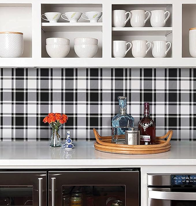 Guvana 17.7"x118" Black and White Trellis Contact Paper Peel and Stick