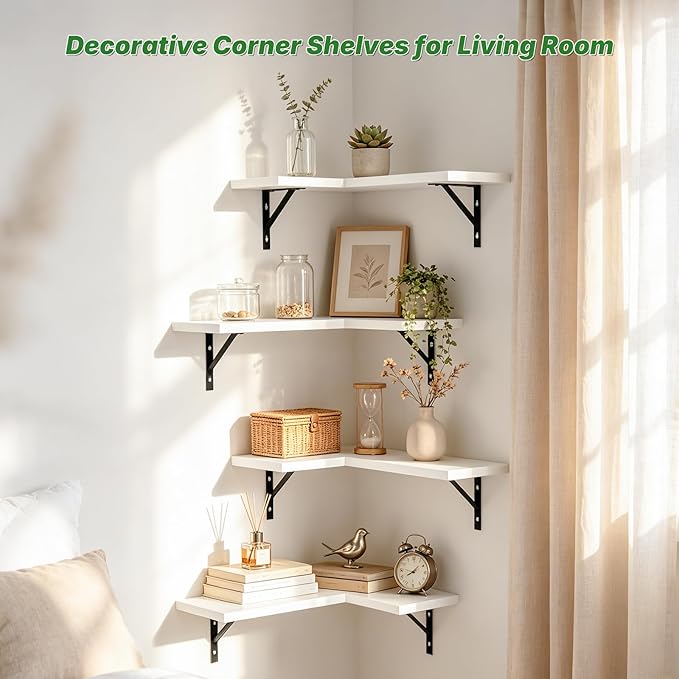 NATURE'S SOURCE Corner Floating Shelves Set of 4, Corner Shelves Wall Mounted