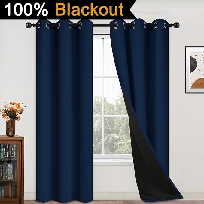 Yakamok 84 Inch Length 100% Blackout Window Curtain Panels, Full Light Blocking