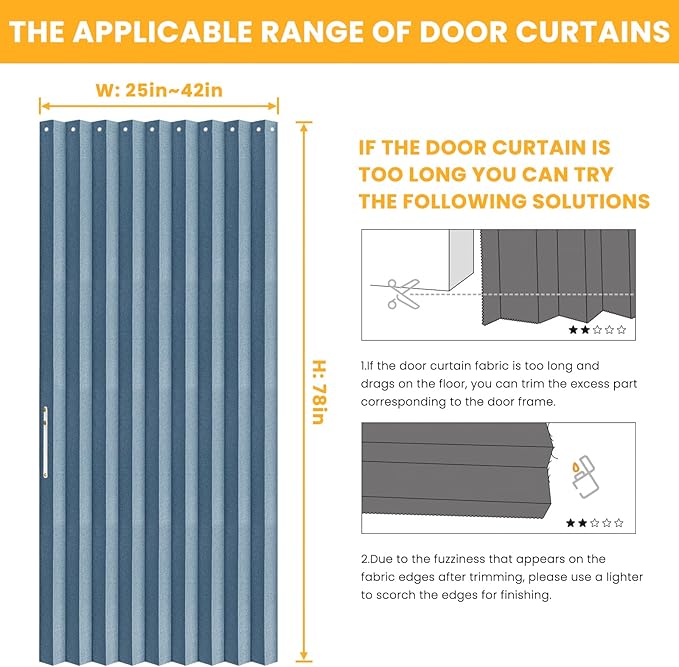AJAZZ 100% Blackout Accordion Doors Interior Magnetic Door Curtain Closet Door