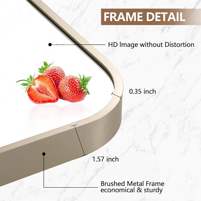 22x30 Inch Brushed Nickel Bathroom Mirror, Framed Rectangle Mirror