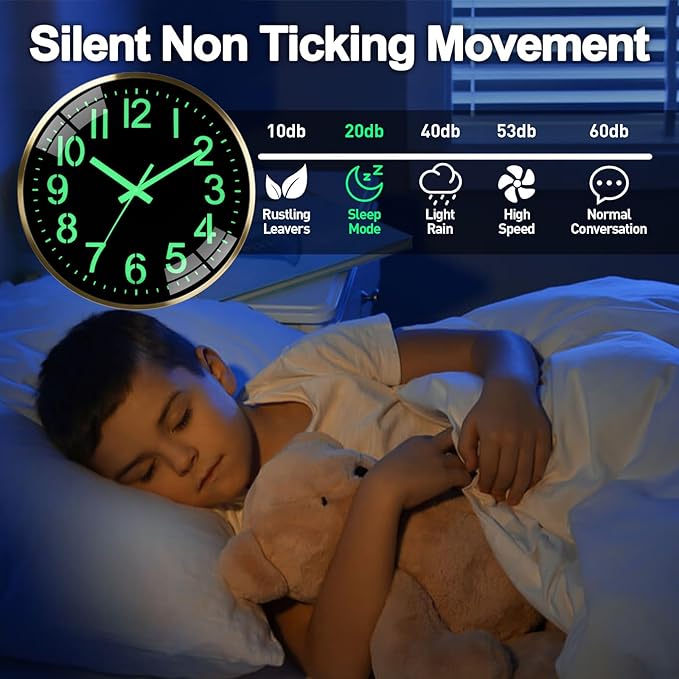 Luminous wall Clock Modern Silent Wall Clock, Non-Ticking Battery Operated Wall