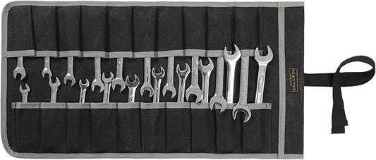 Wrench Roll Up Pouch (20 Slots), Portable Carry On Pouch Workshop Storage Woodworking Tools Organizer Bag Waxed Canvas Tool Roll & Black