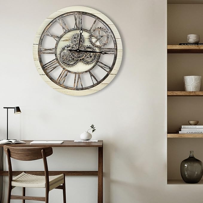The B-Style Large Wall Clock 24 inch Moving Gear Wall Clock Oversized Vintage