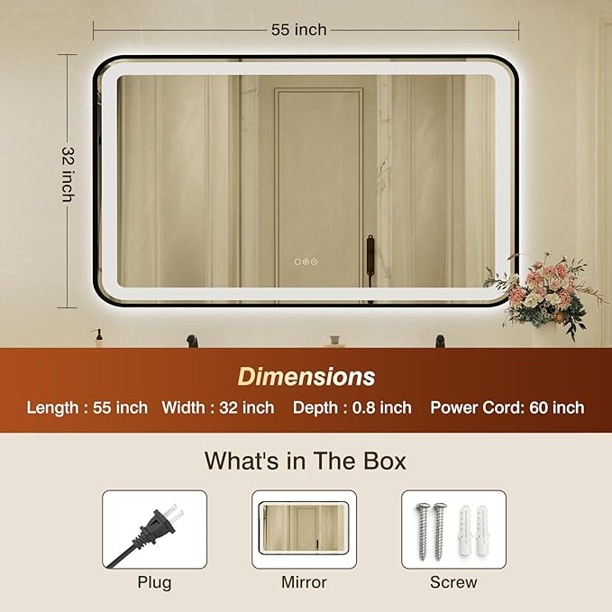 32x55 Inch LED Bathroom Mirror