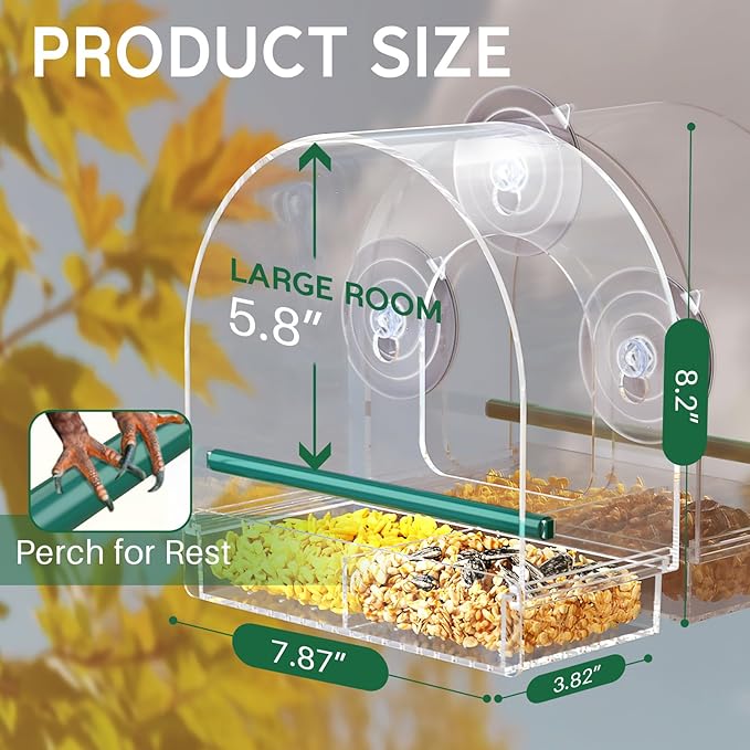 SUNALLY Window Bird Feeder for Outdoors, Clear Feeders Window Mounted with Strong Suction Cups, Fummingbird Feeder for Viewing Inside, Oriole, Finch Bird Watching for Cats, Elderly, Kids