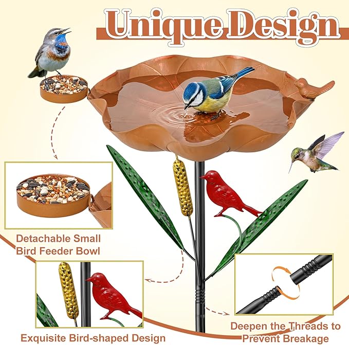 Bird Baths for Outside, Flower Metal Bird Feeder Water Bowl with 5 Prongs Base, 33.5" Freestanding Garden Birdbaths for Outdoors Patio Yard Lawn Art Decor