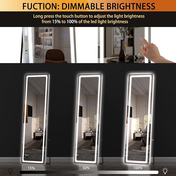 Hasipu Full Length Mirror with Lights, Full Body Dressing Standing, Hanging