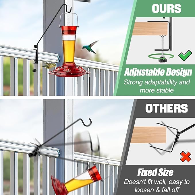 Biubee 4Pack Deck Bird Feeder Hanger for Railing- Heavy Duty Steel Stable Deck Railing Plant Hanger Outdoor, with Adjustable 3.1" Clamp, Deck Hook for Bird Feeder Plant Hangers Lanterns, 13.8 Inches