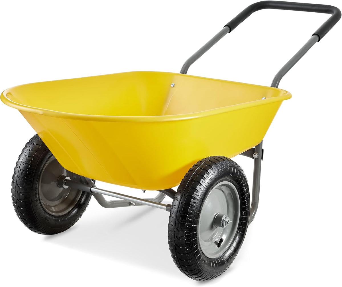 Best Choice Products Dual-Wheel Home Utility Yard Wheelbarrow Garden Cart w/Built-in Stand for Lawn, Gardening, Construction - Yellow