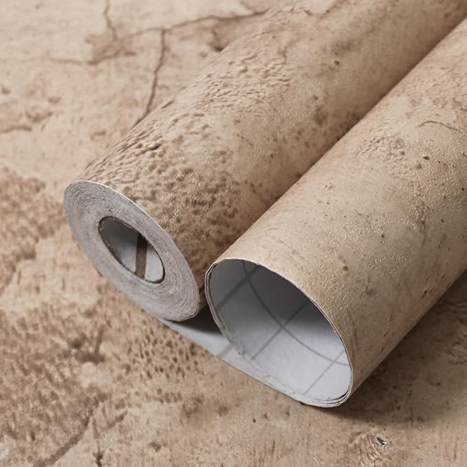 Beige Concrete Wallpaper 15.9in X 720in, Cement Contact Paper 3D Matte Textured