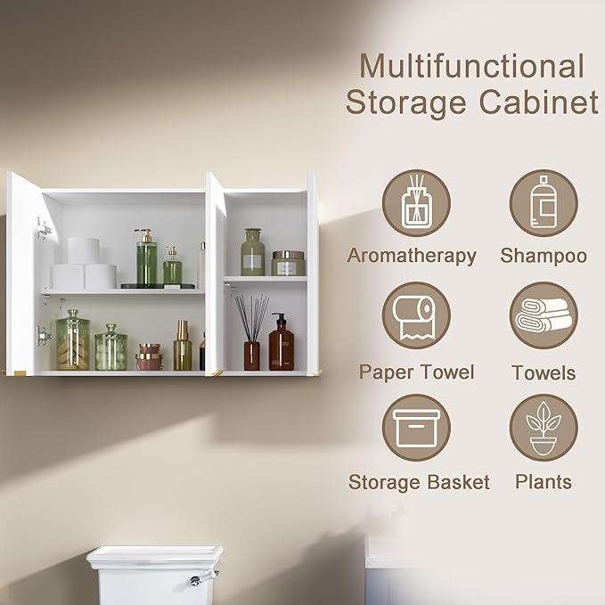 ChooChoo 3-Door Bathroom Wall Cabinet, Fluted Kitchen Wall Cabinet