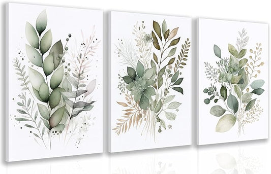 LLEEMPI Framed Sage Green Wall Art Set of 3, Modern Watercolor Botanical Wall