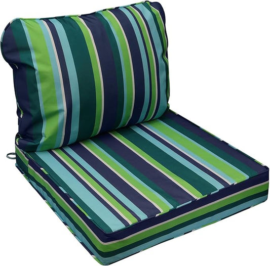 AAAAAcessories Outdoor Seat Cushions for Chairs, Fade-Resistant, Waterproof Patio Furniture Replacement Cushions, 20" x 18" x 3" + 20" x 17", Stormy Teal Coastal Stripe