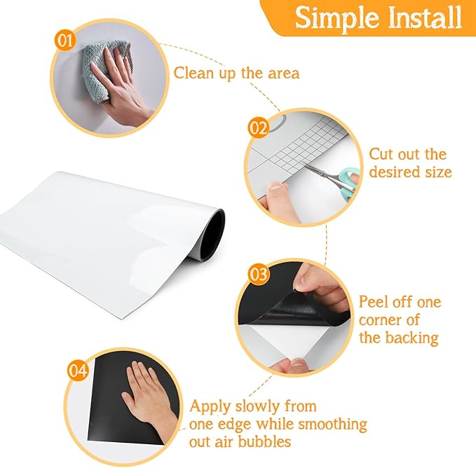 Magnetic Whiteboard Contact Paper 79"x18" Adhesive Magnetic Dry Erase White