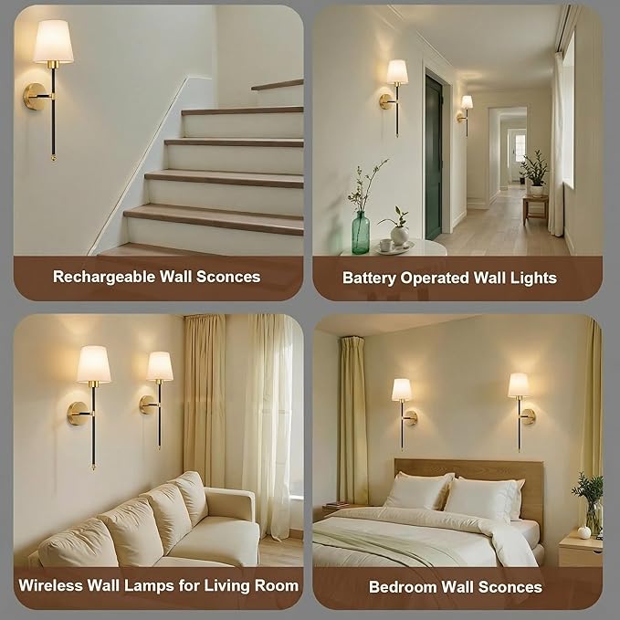 IRONPAX Wall Sconces Battery Operated Set of 2, Wireless Rechargeable Wall