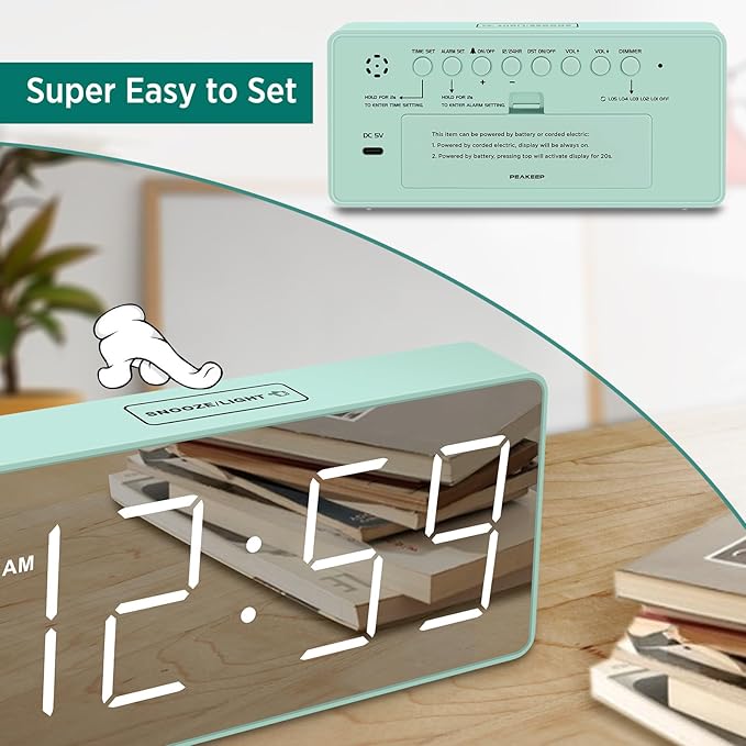Peakeep Digital Clock, Alarm Clock Battery Backup Powered