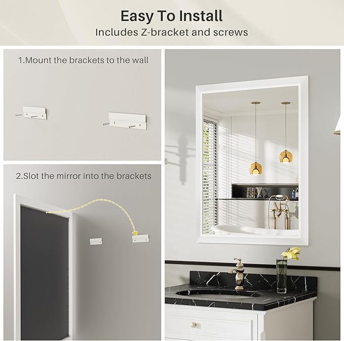 24x36 Inch White Bathroom Mirror