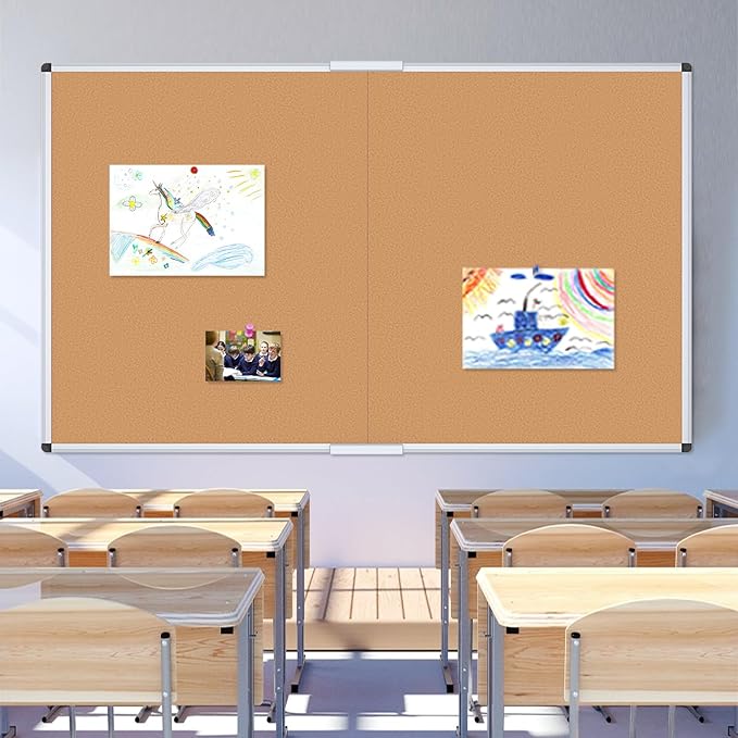 VIZ-PRO Cork Bulletin Board/Foldable Noticeboard, 48 X 36 Inches