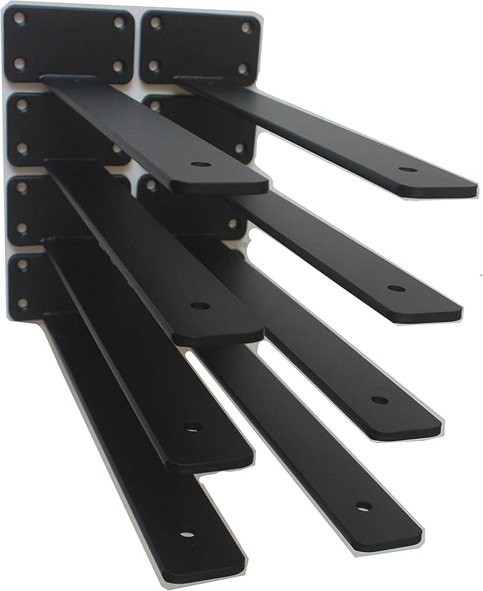 10 Pack - 12 inch Black Hidden L Shelf Bracket Iron Floating Shelf Brackets