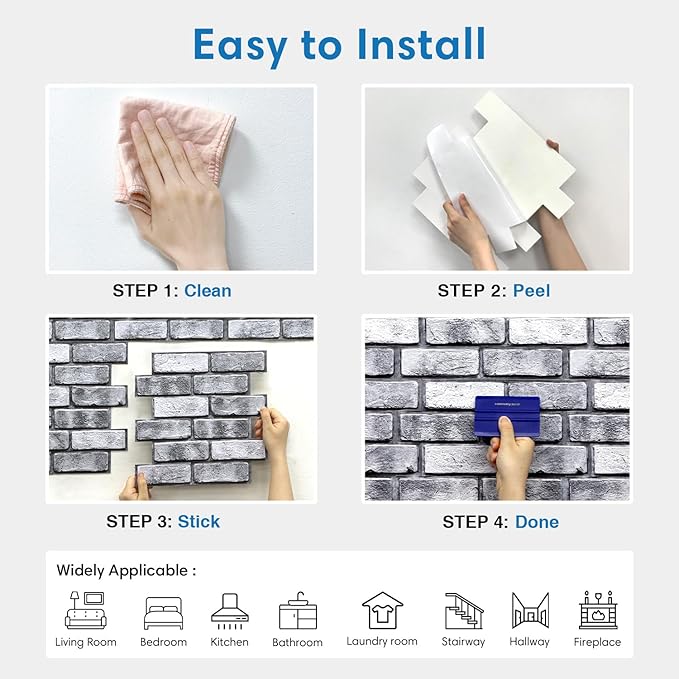 COMSTICKC 3D Faux Brick Wall Panel Peel and Stick, Small Size, Ultra-Light PVC
