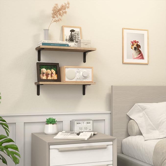 RICHER HOUSE Rustic Wood Shelves Set of 2, Farmhouse Style Floating Shelf