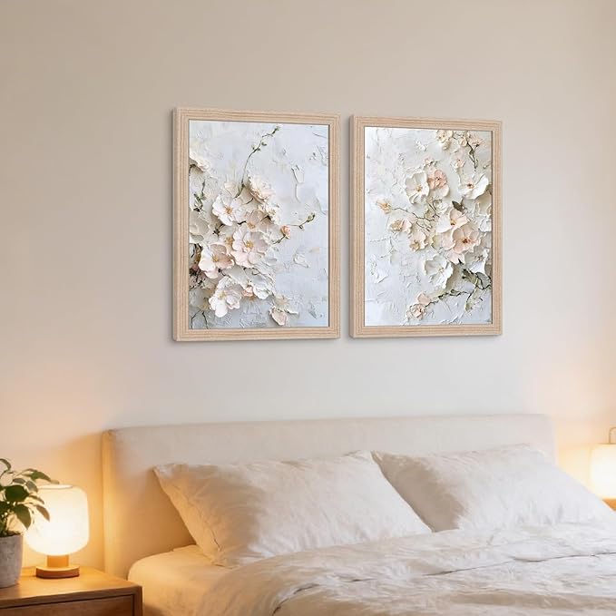 Framed 3D Floral Texture Canvas Wall Art Relief Textured Floral Oil Painting