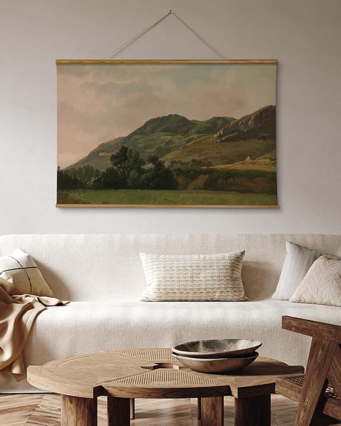 ARPEOTCY Extra Large Vintage Framed Wall Art, 36x54 Inch Retro Mountain Landscape Hanging Framed Canvas Wall Art, Large Rustic Farmhouse Home Decor for Living Room Bedroom Office