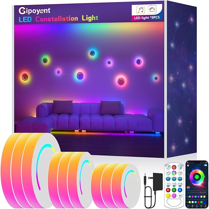 GIPOYENT Smart Wall Light, 9-Piece LED DIY Constellation Light, RGB Color