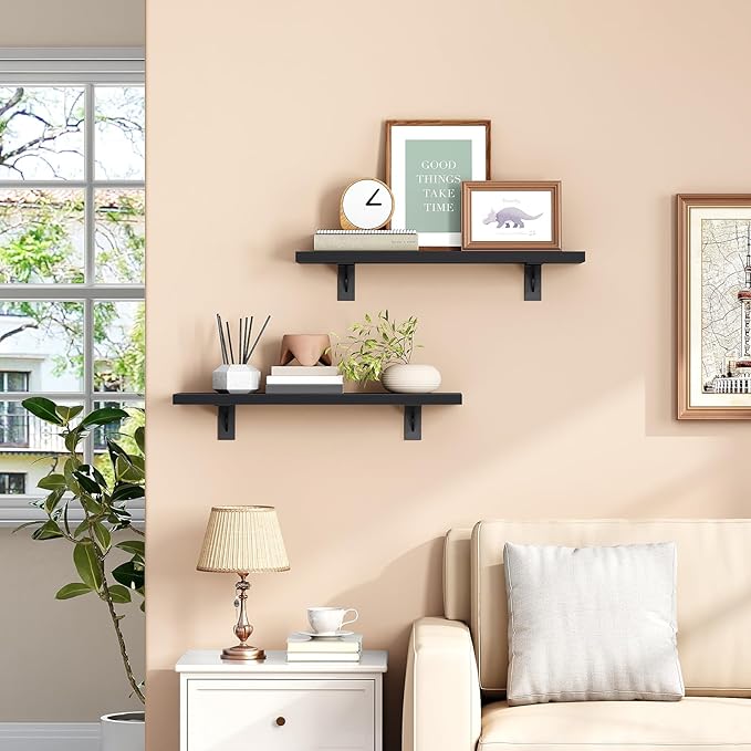 HOOBRO Floating Shelves for Wall, 15.4" Wall Mounted Shelves Set of 2, Hanging