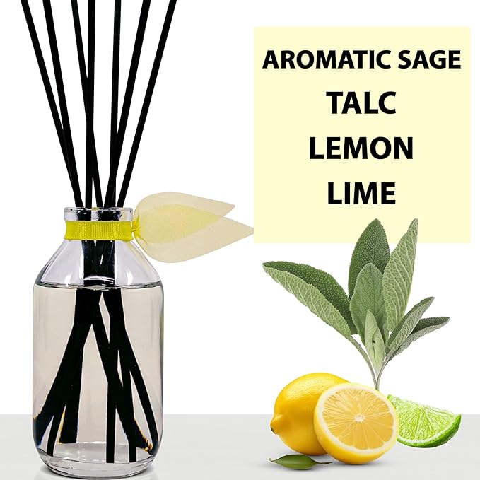 LOVSPA Reed Diffuser Set, Sage & Citrus Scented Oil Diffuser with Sticks, Home Fragrance Accessories for Bathroom Shelf Decor, Aroma Diffusers for Home or Office Desk, USA Made