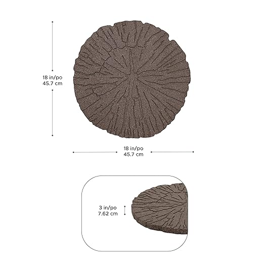 Tierra Verde 4-Pack 18”x18” Fake Cracked Log Rubber Stepping Stones, Round, Brown – Reversible Non-Slip Outdoor Faux Decorative Set for Landscaping – DIY Decor for Walkways & Yard Pathways