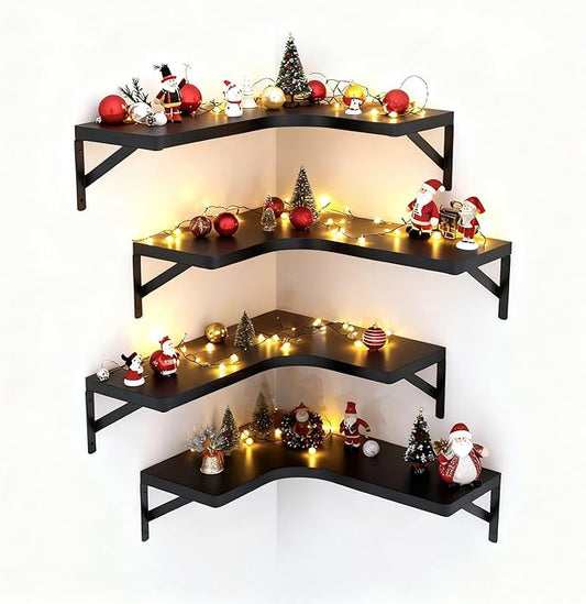 LEOPO Corner Floating Shelves Set of 4, Hardwood Storage Shelves, Cozy &