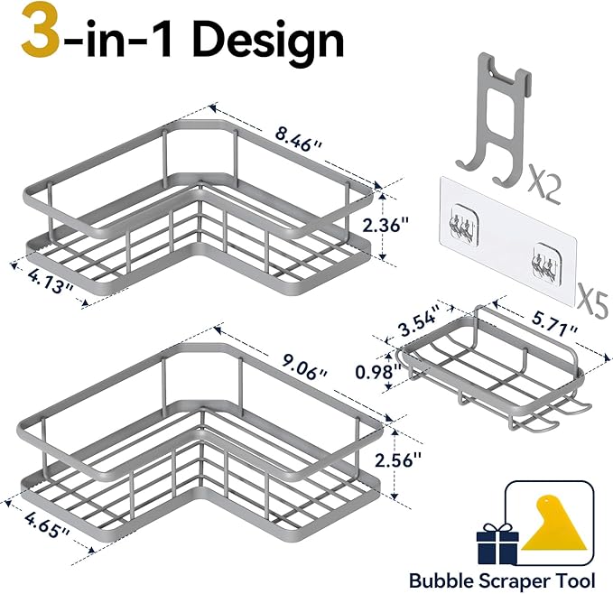 YASONIC Shower Caddy Corner, No Drilling Shower Organizer Corner