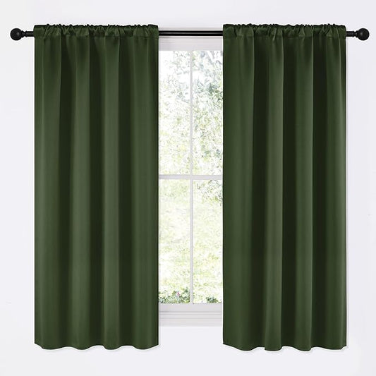 NICETOWN Dark Green Blackout Cafe Satin Curtains