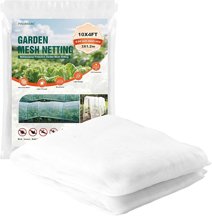Garden Netting, Fine Mesh Insect Netting, 10x4FT, Plant Cover Raised Bed, Row Cover Makes Plants, Vegetables, Fruits, and Flowers Grow Better