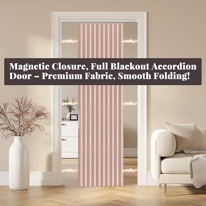 AJAZZ 100% Blackout Magnetic Door Curtain Accordion Doors Interior Closet Door
