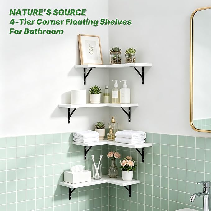 NATURE'S SOURCE Corner Floating Shelves Set of 4, Corner Shelves Wall Mounted