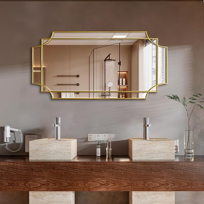 HQiJun Wall Mirror Full Length, Scalloped Beveled Polished Decorative Mirrors